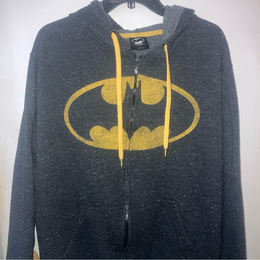 Men’s XL Batman Logo Zip Up Hoodie Sweatshirt Black Yellow DC Comics Official